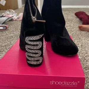 Chunk Heel Suede Bootie With Snake Design